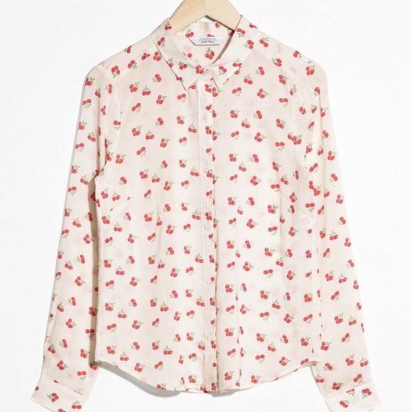 cherry print button down